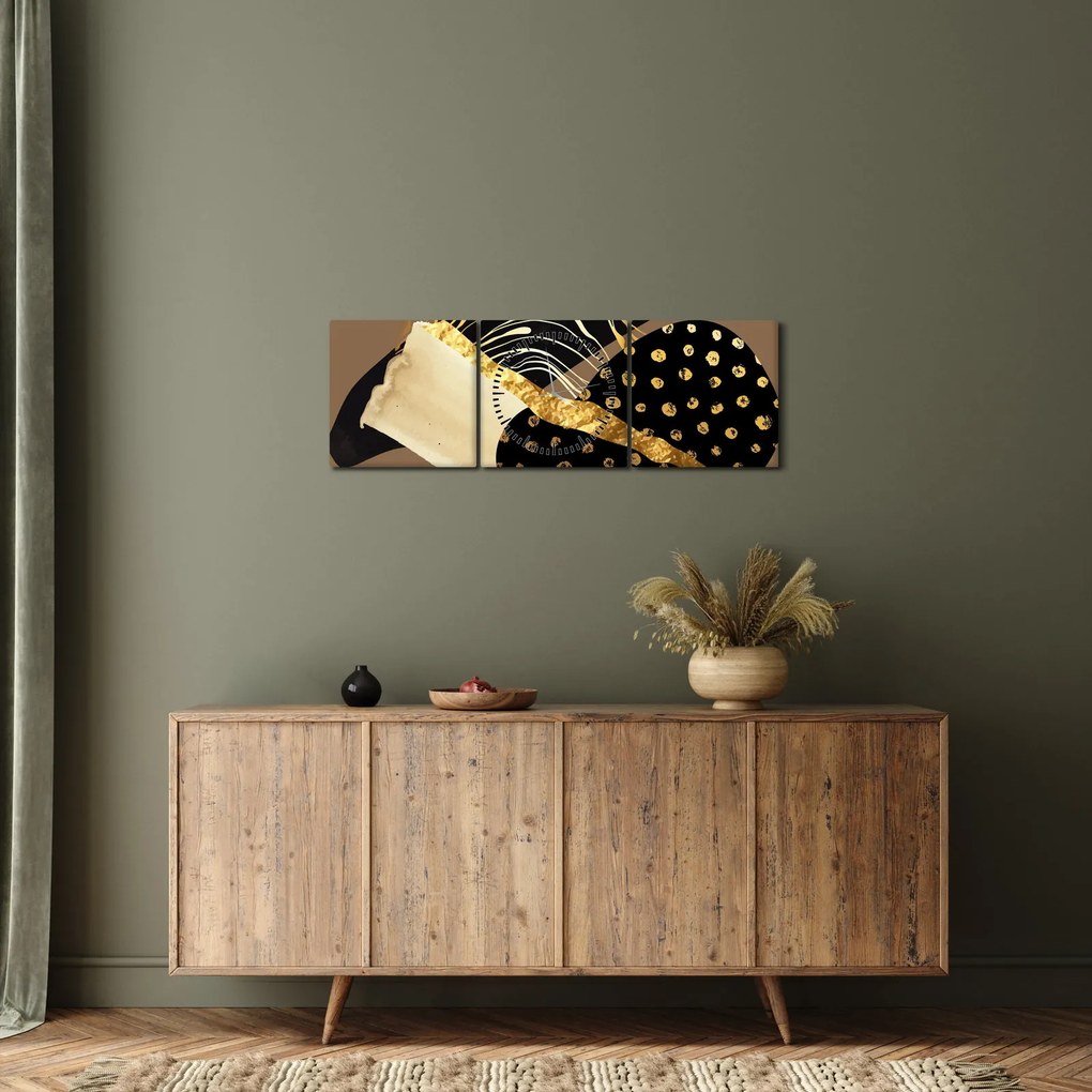 Obraz - Abstrakcia golden brown N⁰1 (s hodinami) (90x30 cm)