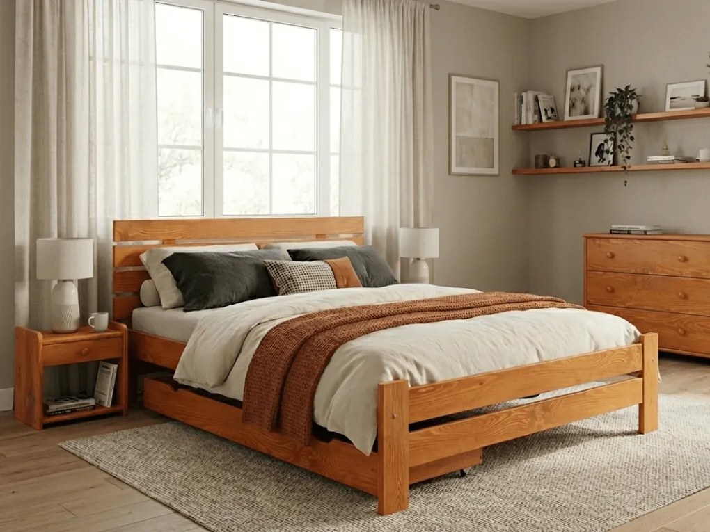 Posteľ PARIS zvýšená 140x200 cm, jelša Rošt: S lamelovým roštom, Matrac: Matrac SOMMERA 18 cm