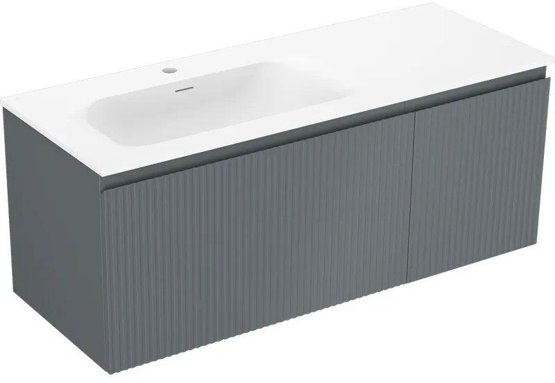Mexen Rivel, kúpeľňová skrinka 120 cm s umývadlom Vela vľavo, 1S, 1D, drážkovaná, grafitová matná/biela matná, 91A23-12047-3-BBFF66-W23L01