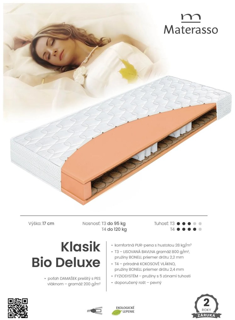 Materasso Pružinový matrac Klasik Bio Deluxe Rozmer: 140 x 200 cm, Tvrdosť: T3