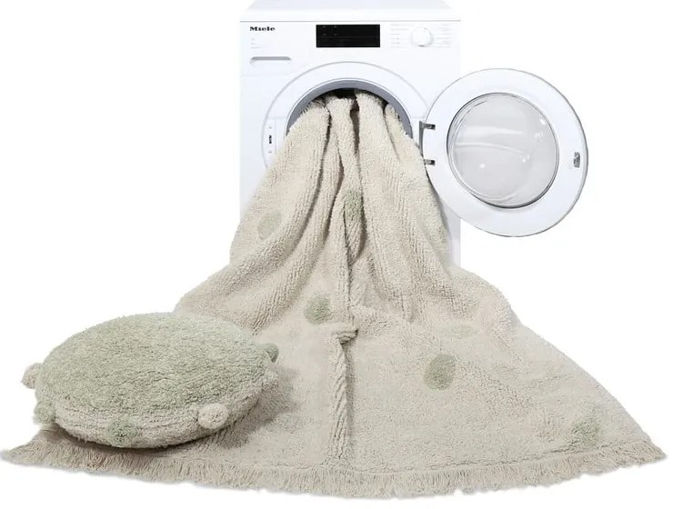 Kaki krémový prateľný ručne tkaný bavlnený detský koberec 120x160 cm Hippy Dots Olive – Lorena Canals