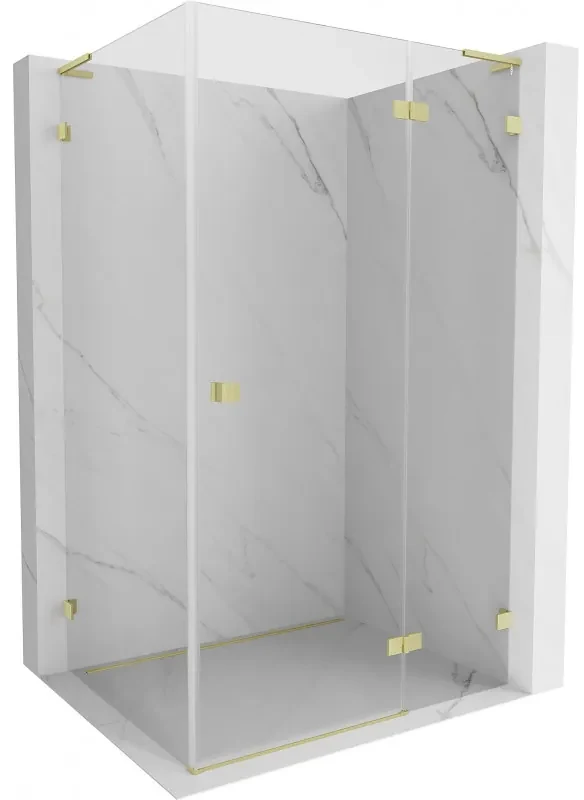 Mexen Lunar, L pravý výklopný sprchový kút 95 x 80 cm, 8mm číre sklo, zlatý kartáčovaný - 834L-095-080-55-00-P