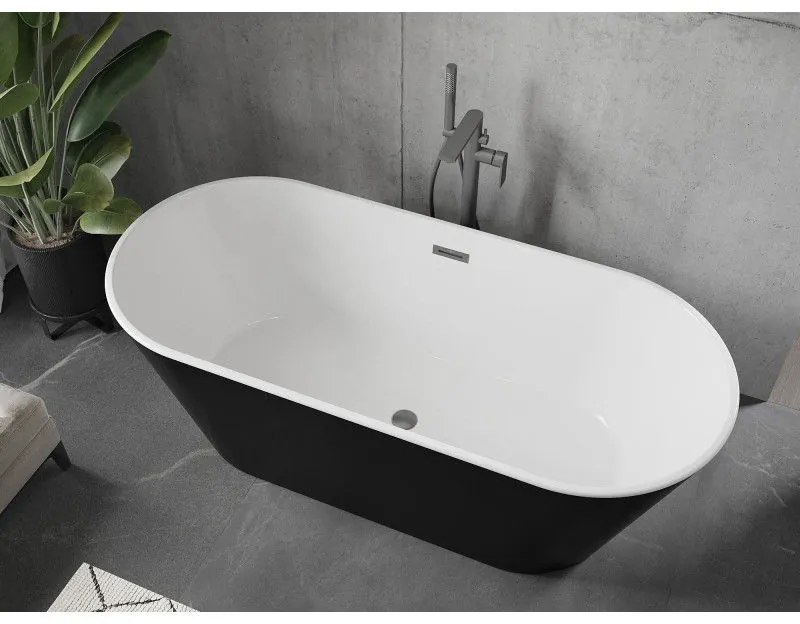 Mexen Flavia, voľne stojaca vaňa 170 x 75 cm, biela-čierna, grafitový prepad, 54031708075-66