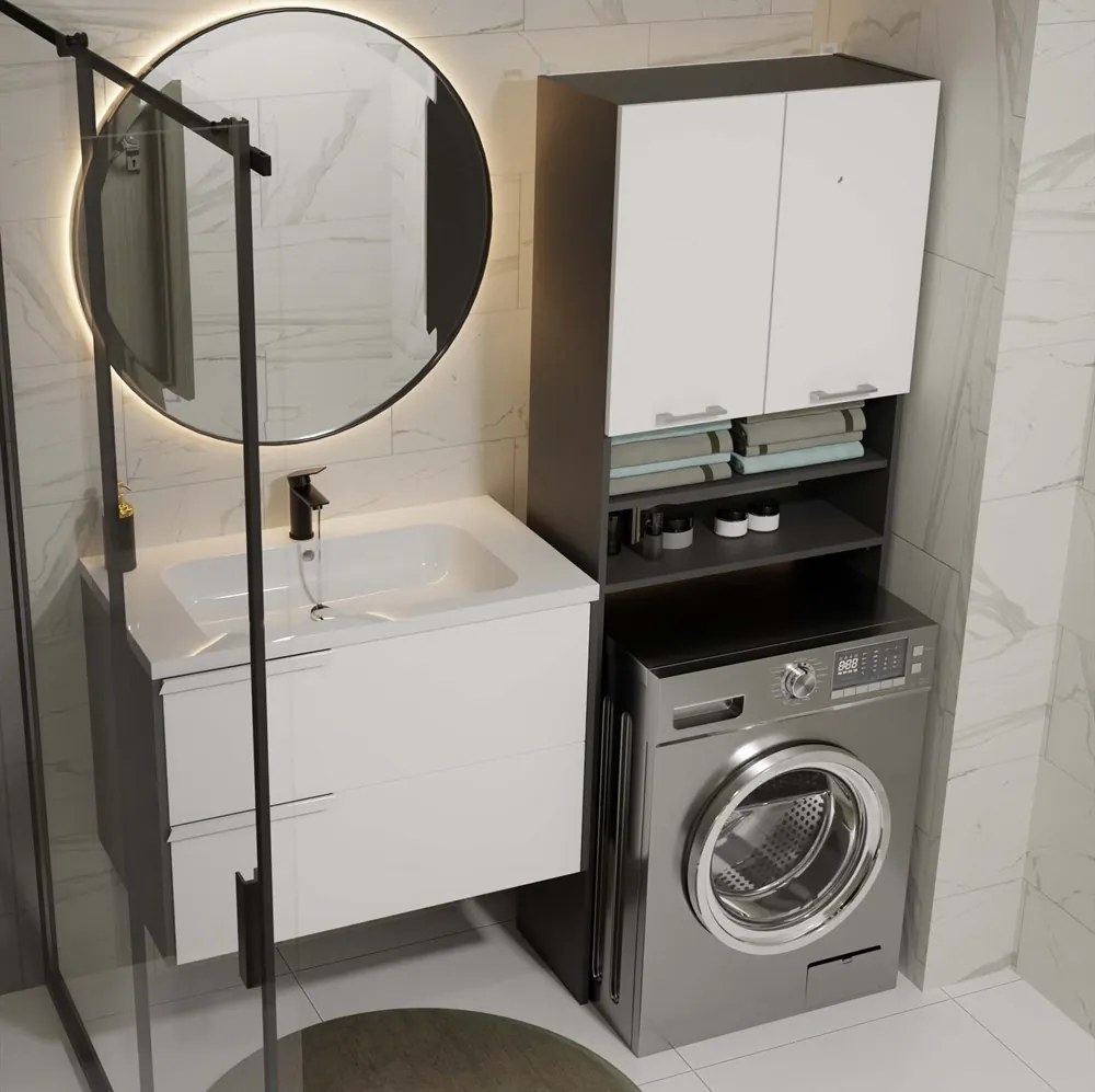 Kúpeľňová skrinka nad práčku POLA DK biela/antracitová