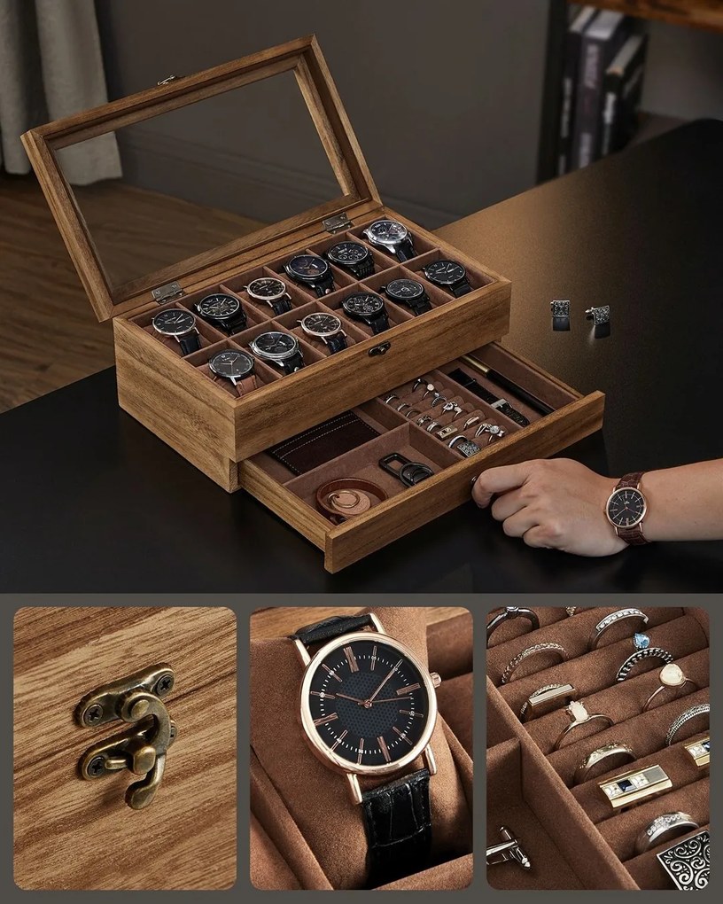 Úložný box na hodinky Vrangle 34 cm hnědý