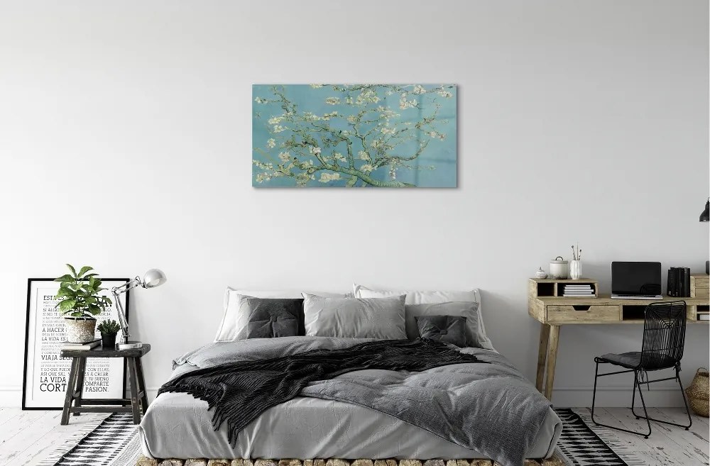 Obraz na skle Art mandľové kvety 125x50 cm