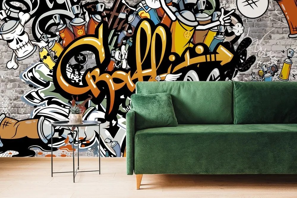 Tapeta graffiti na tehlovej stene - 150x100