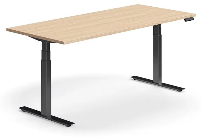 Výškovo nastaviteľný stôl QBUS, rovný, 1800x800 mm, čierny rám, dub