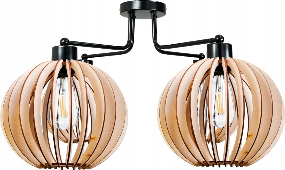 BERGE Závesná lampa DRON 4xE27 - DREVENÁ GUĽA