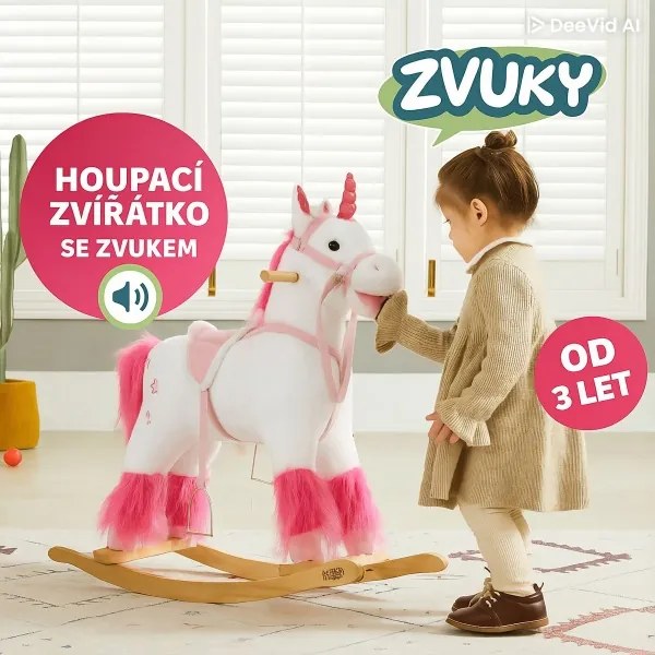 Hojdací jednorožec so sedlom SPIELWERK – biely/ružový