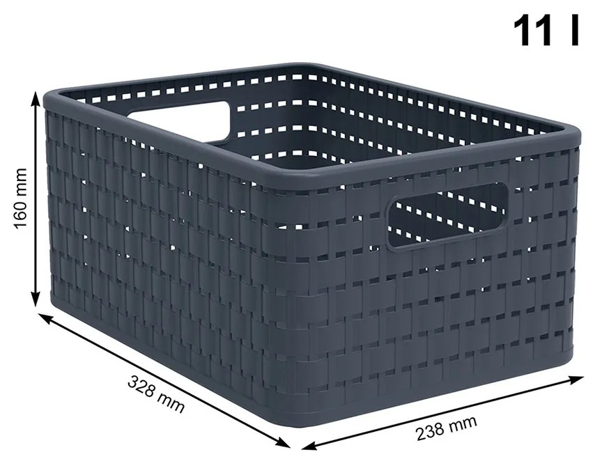 Rotho Plastový košík COUNTRY, rovný, antracit (11l - 33x24x16)