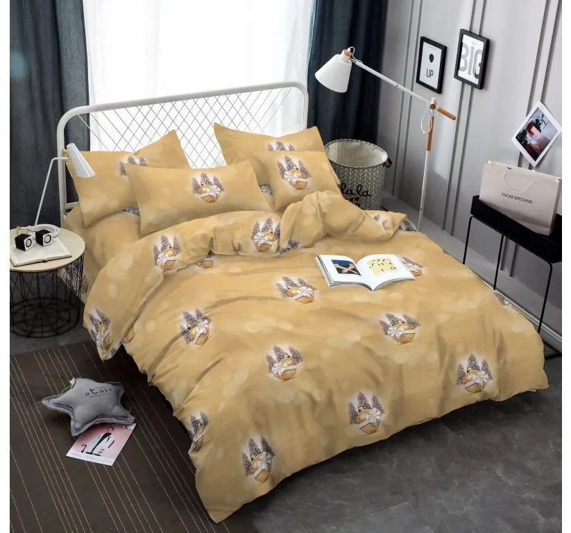 Obliečky z mikrovlákna TREES AND ORNAMENT žlté + plachta mikroplyš SOFT 90x200 cm biela