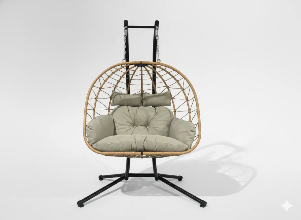 CH LUVO BROWN DVOJITÁ SKLADACIA ZÁVESNÁ STOLIČKA, VANKÚŠ – SVETLOŠEDÁ, RÁM – ČIERNY