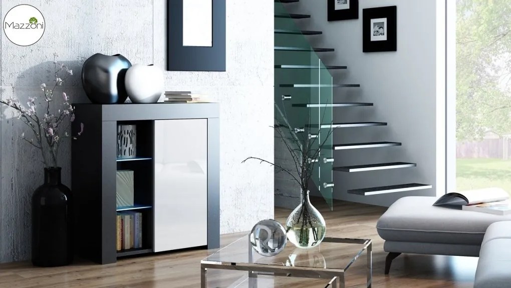 Mazzoni MILA 1D LED skrinka čierna / biely lesk, obývacia izba