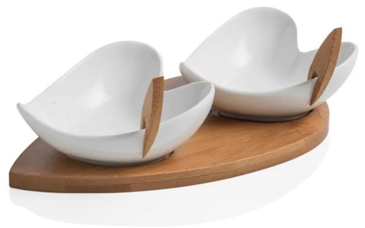 Sada 2 servírovacích misiek s bambusovým podnosom a dvomi napichovadlami Brandani Coeur Blanc