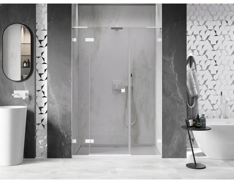 Mexen Lunar L, ľavé otočné sprchové dvere 155 cm, 8mm číre sklo, biely profil, 834SL-155-050-20-00-L