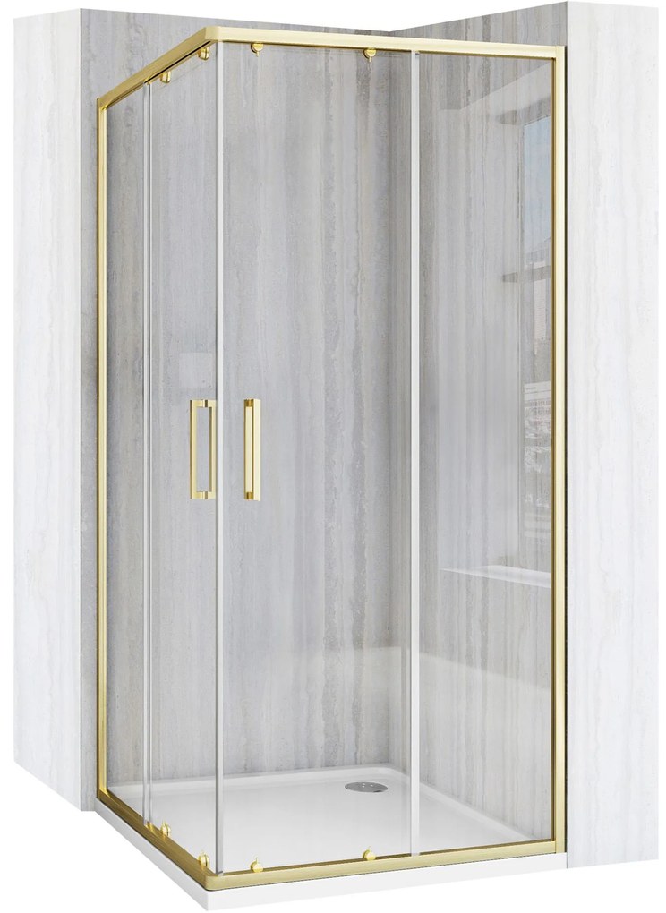 Rea City, sprchovací kút s posuvnými dverami 90(dvere) x 90(dvere) x 190 cm, zlatý matný profil + čierna sprchová vanička Savoy, KPL-K6445