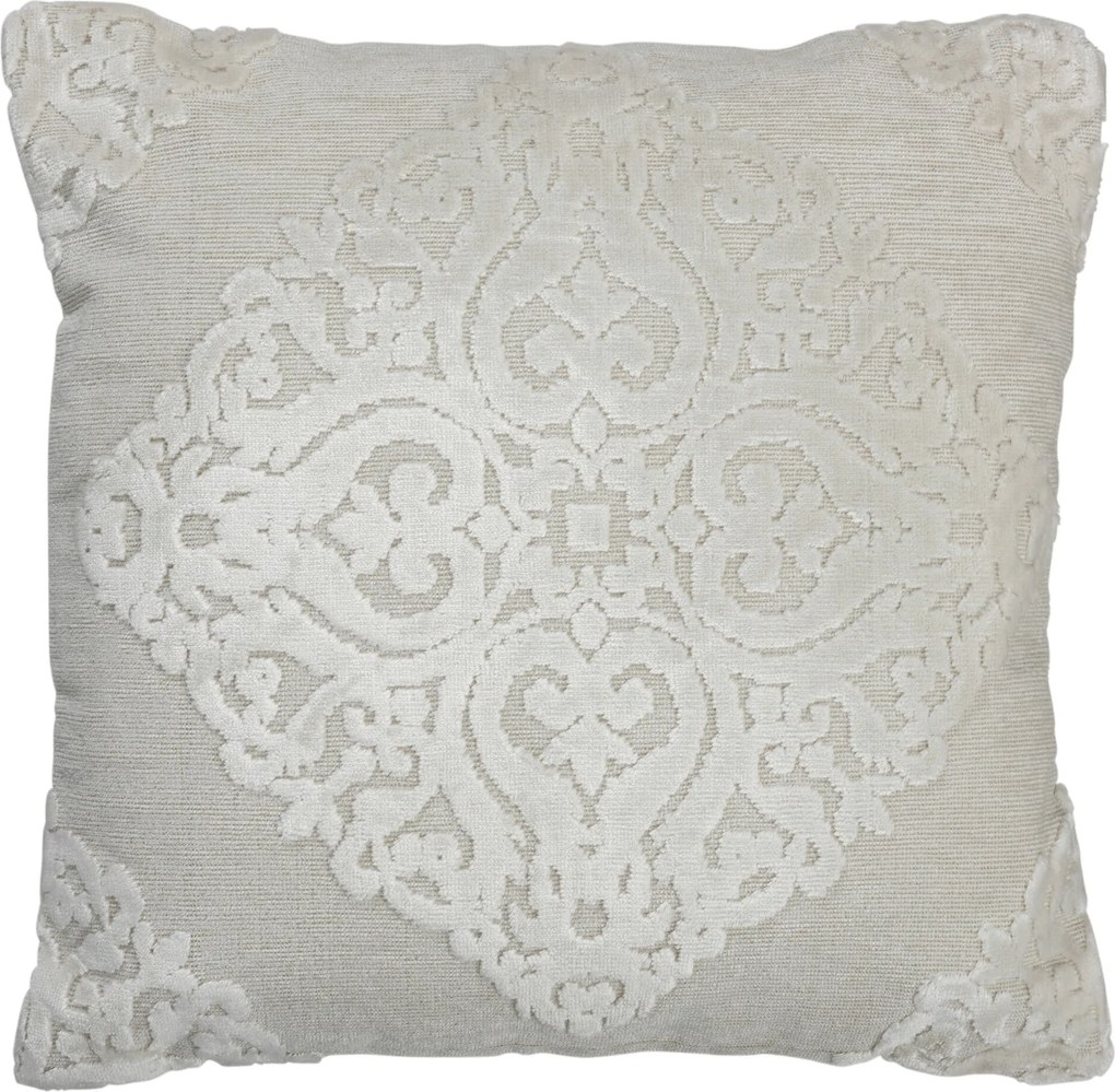 Biely antik zamatový vankúš s ornamentom a výplňou Vende - 44*44cm