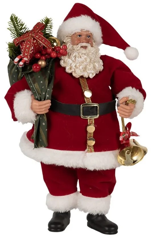 Červená vianočná dekorácia Santa s darčekmi a zvončekom - 17*10*27 cm