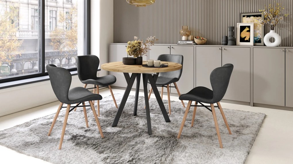 ALMO 100 Dub Artisan/čierne nohy - OKRÚHLY LOFTOVÝ/INDUSTRIÁLNY ROZKLADACÍ STÔL DO OBÝVAČKY/JEDÁLNE