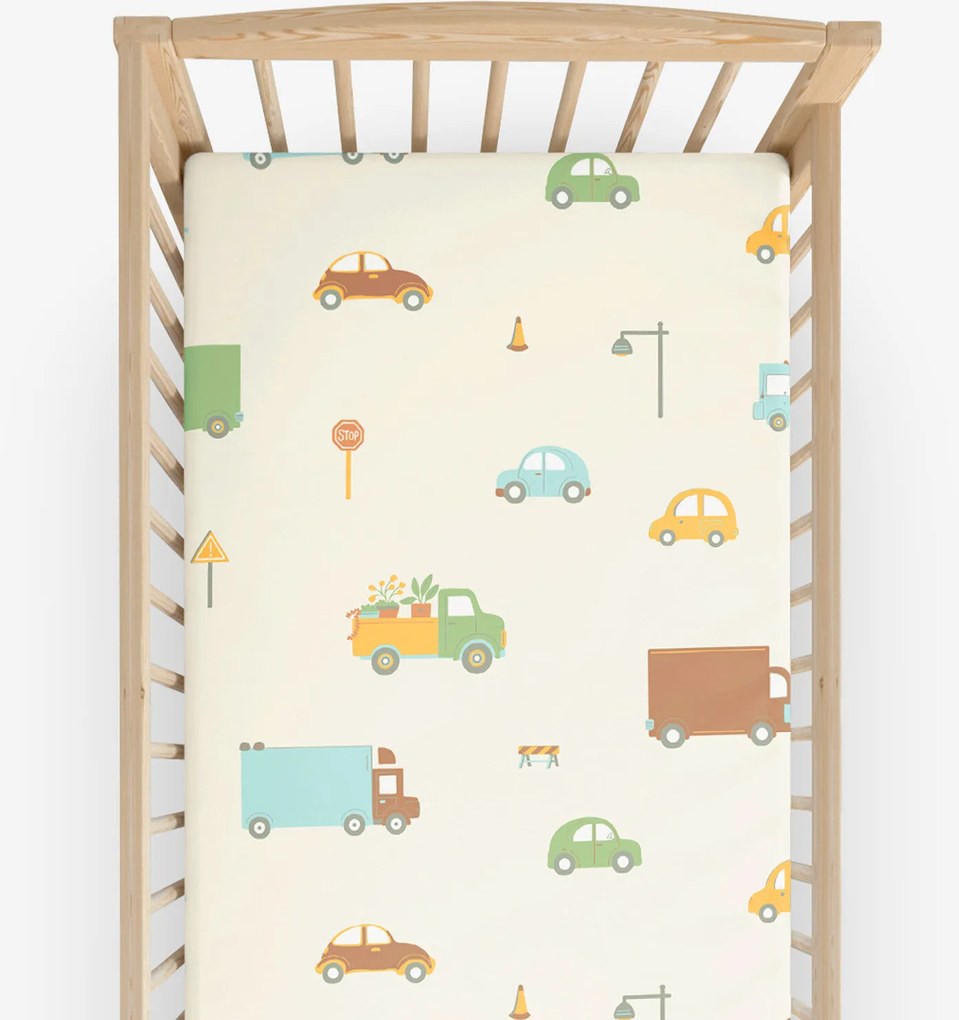 Goldea bavlnená napínacia plachta do detskej postieľky - svet autíčok 70 x 140 cm