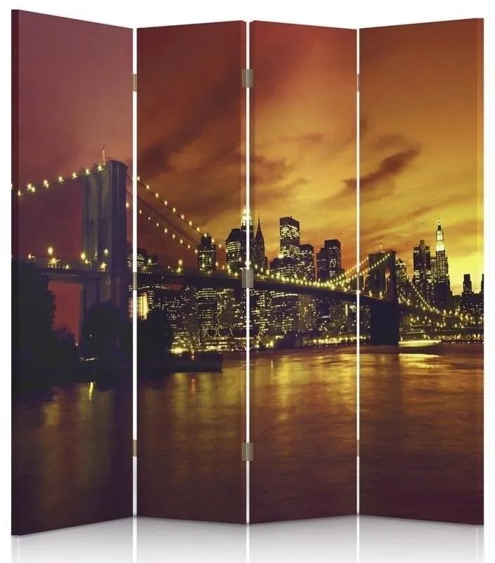 Ozdobný paraván Západ slunce na Manhattanu v New Yorku - 145x170 cm, štvordielny, obojstranný paraván 360°