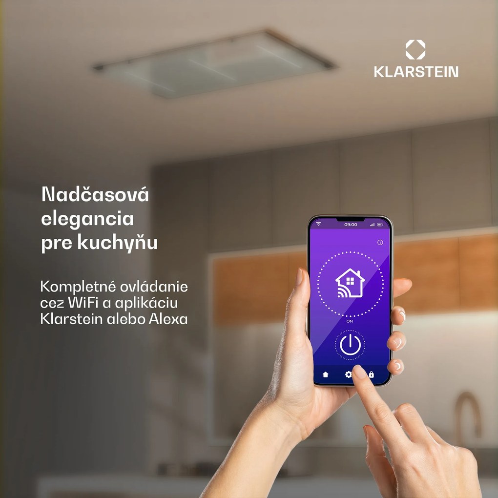 Klarstein LuxeAir digestor, 90 cm, WLAN + Bluetooth, LED, 562 m³/h, odsávanie/recirkulácia, EEC: A