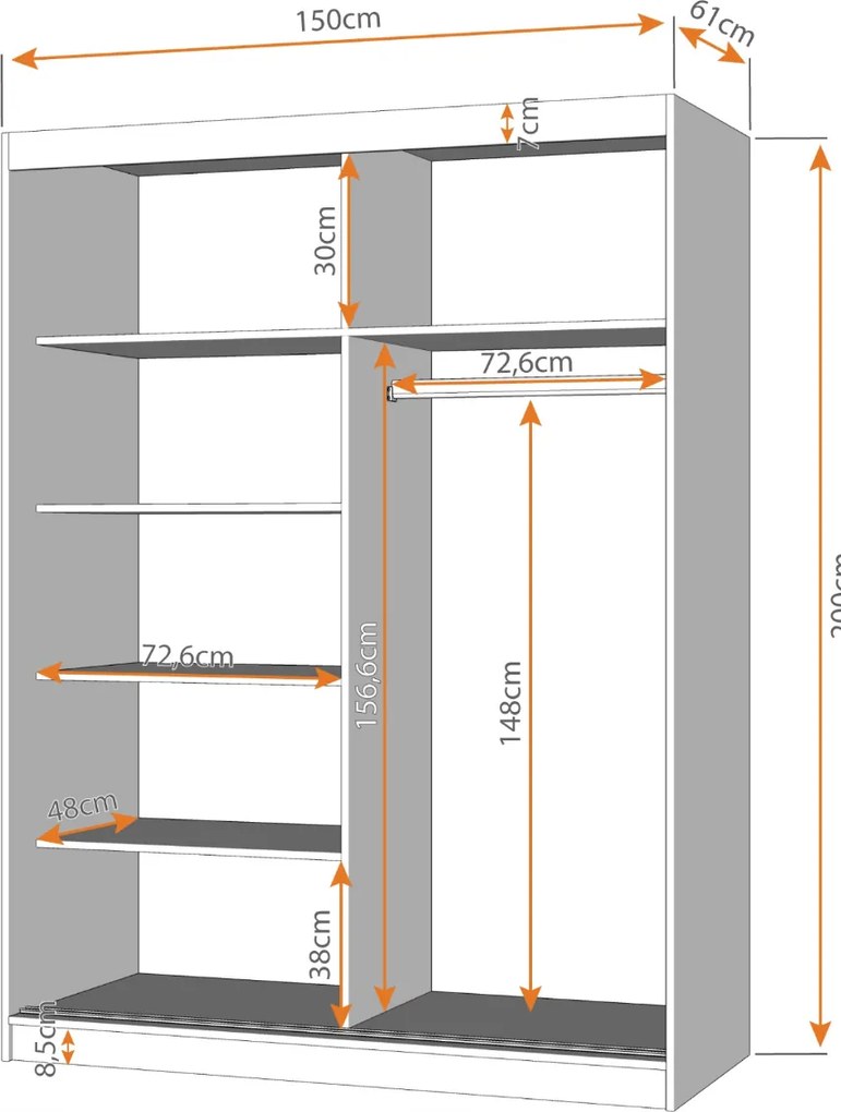 Šatníková skriňa VICTOR III 150 - dub sonoma/biela (viac variant)