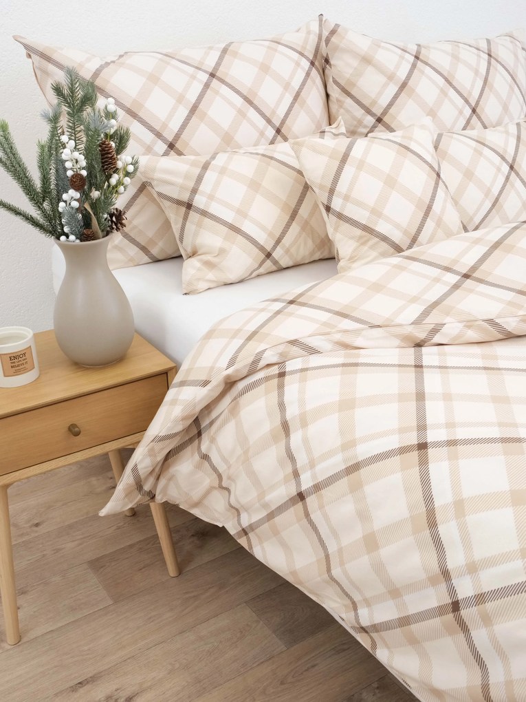 Francúzske bavlnené obliečky Renforcé - Káro krémové