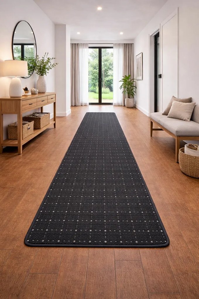 Condor Carpets, Koberec behúň na mieru Udinese antracit, šíre 90 cm, čierna, chodba / predsieň