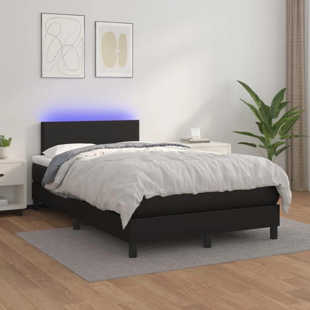 Boxspring posteľ s matracom a LED čierna 120x200 cm umelá koža 3134093