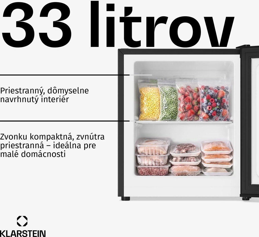 Klarstein Garfield Eco, mini mraznička, 33 l, energet. trieda E+, 4 hviezdičky, kompaktná