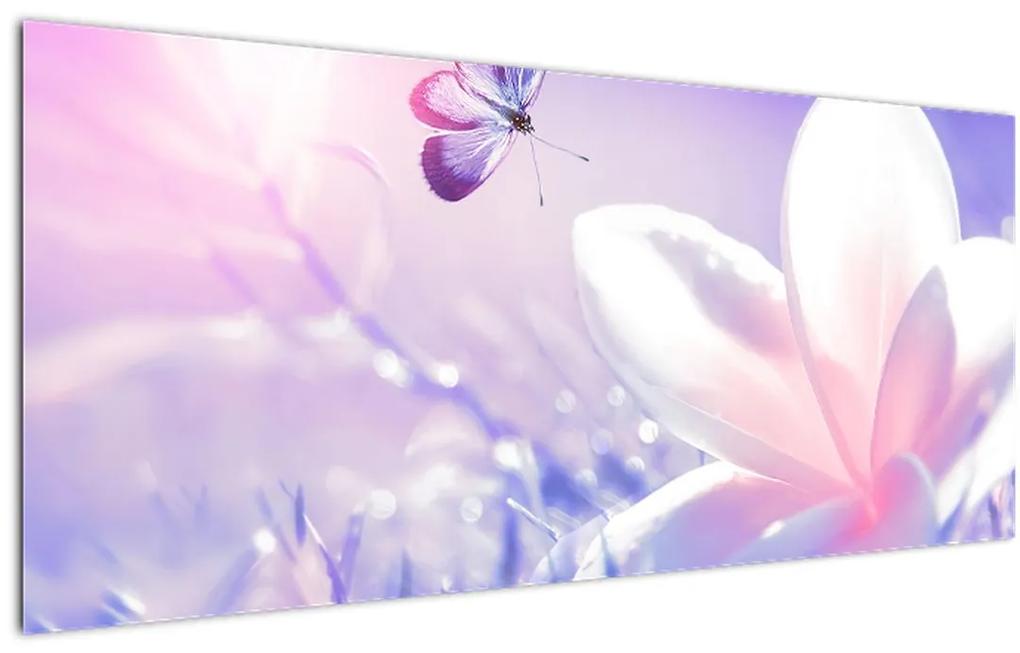 Obraz - Motýľ prilietajúci na kvet (120x50 cm)