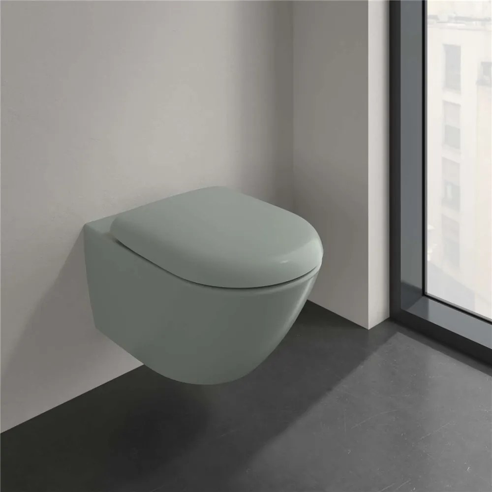 VILLEROY &amp; BOCH Antao závesné WC s TwistFlush, s hlbokým splachovaním bez vnútorného okraja, 370 x 560 mm, Morning Green, s povrchom CeramicPlus, 4674T0R8