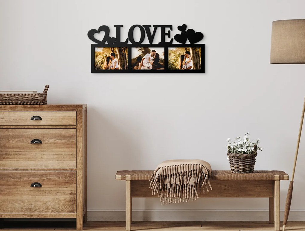 drevko Fotorámik so srdiečkami Love Farba dekorácie: Čierna