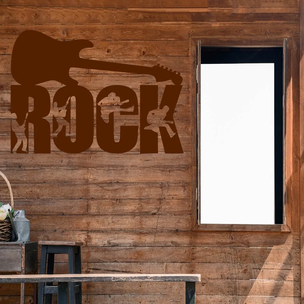 Veselá Stena Samolepka na stenu na stenu Nápis ROCK Farba: černá