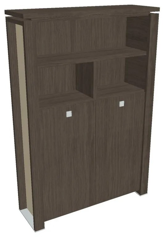 Vysoká šatníková skriňa Verno+ S 140 x 46 x 210 cm, s regálom, dub antracit / vanilka