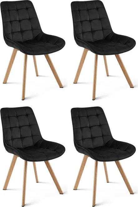 Set štyroch jedálenských stoličiek SORIA zamatové, čierne / hnedé nohy (4 ks)