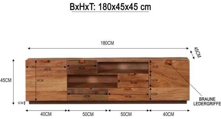 furniture-nabytek.cz - Masívny TV stolík z recyklovaného starého dreva, hnedý – 180×45×45 cm