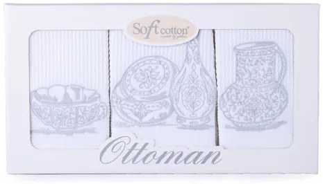 Soft Cotton Bavlnené kuchynské utierky OTTOMAN Biela / strieborná výšivka