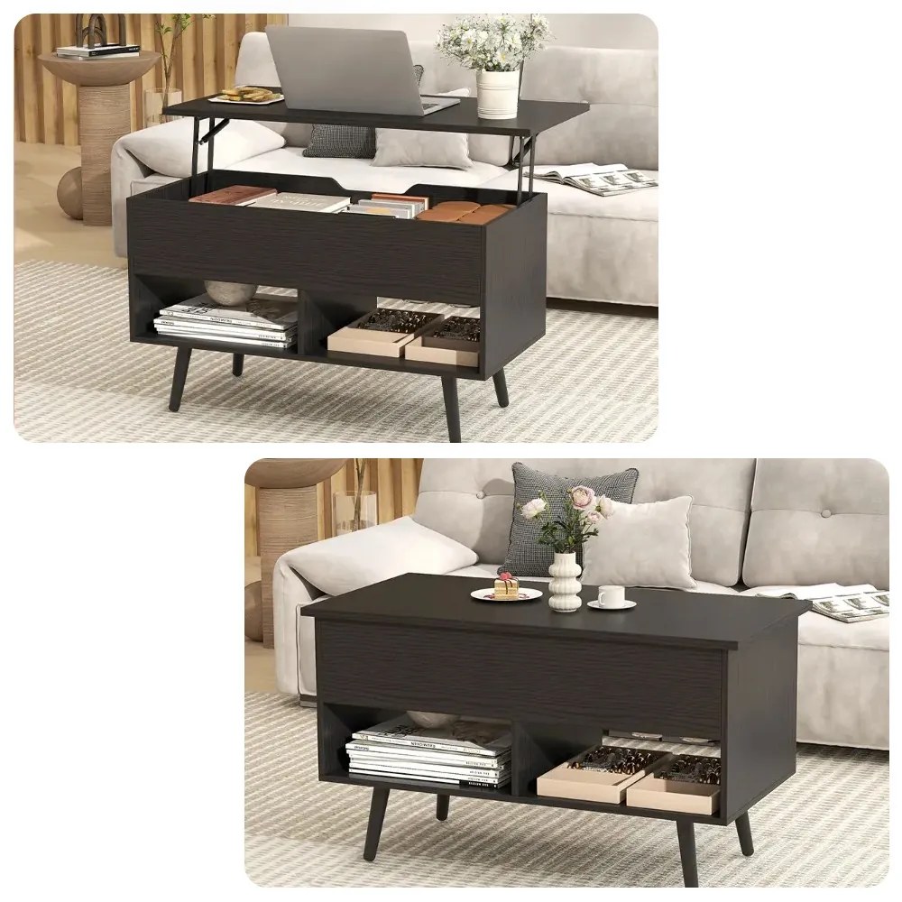 Stolík na kávu s výklopným vrchom, čierny