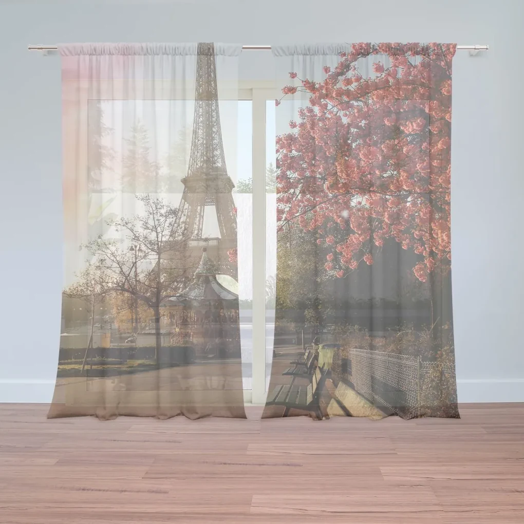 Sablio Záclony Eiffelova veža  a červený strom: 2ks 150x250cm