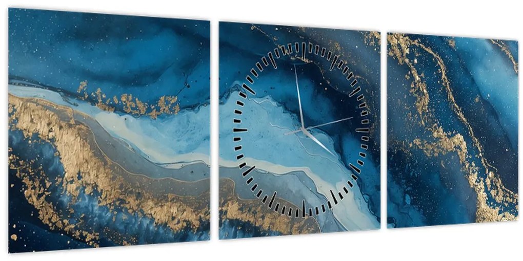 Obraz - Modrá mramorová abstrakcia (s hodinami) (90x30 cm)