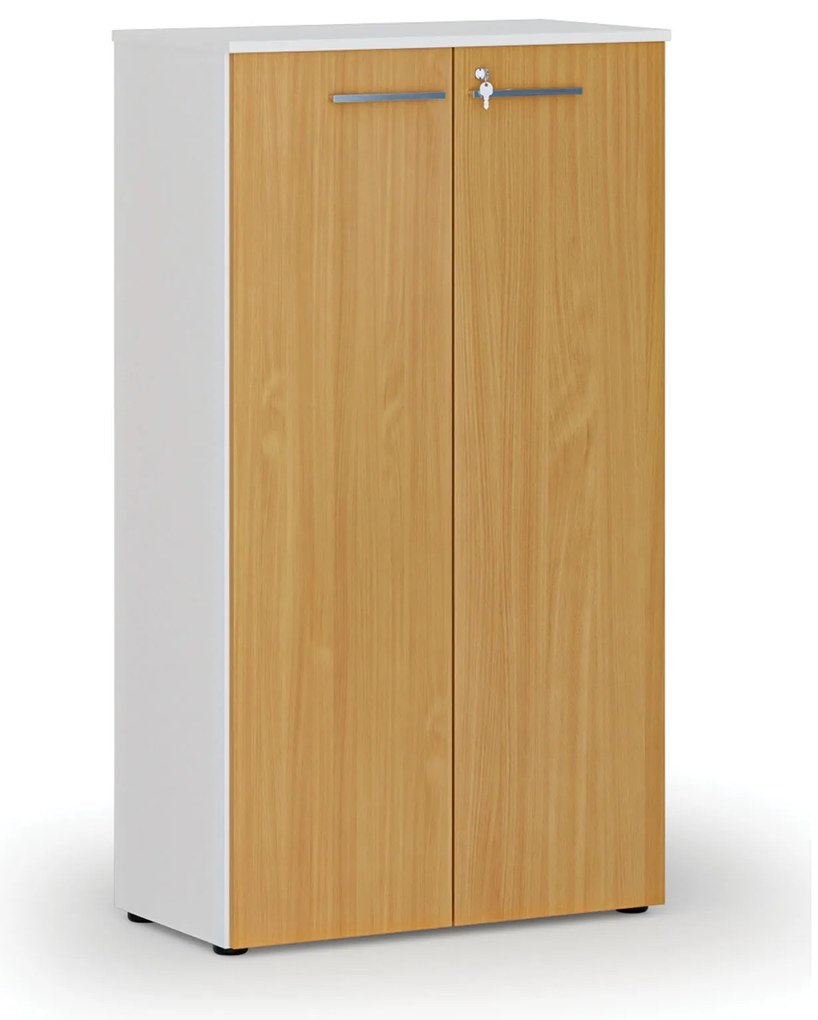 Kancelárska skriňa s dverami PRIMO WHITE, 800 x 420 x 1434 mm, biela/buk