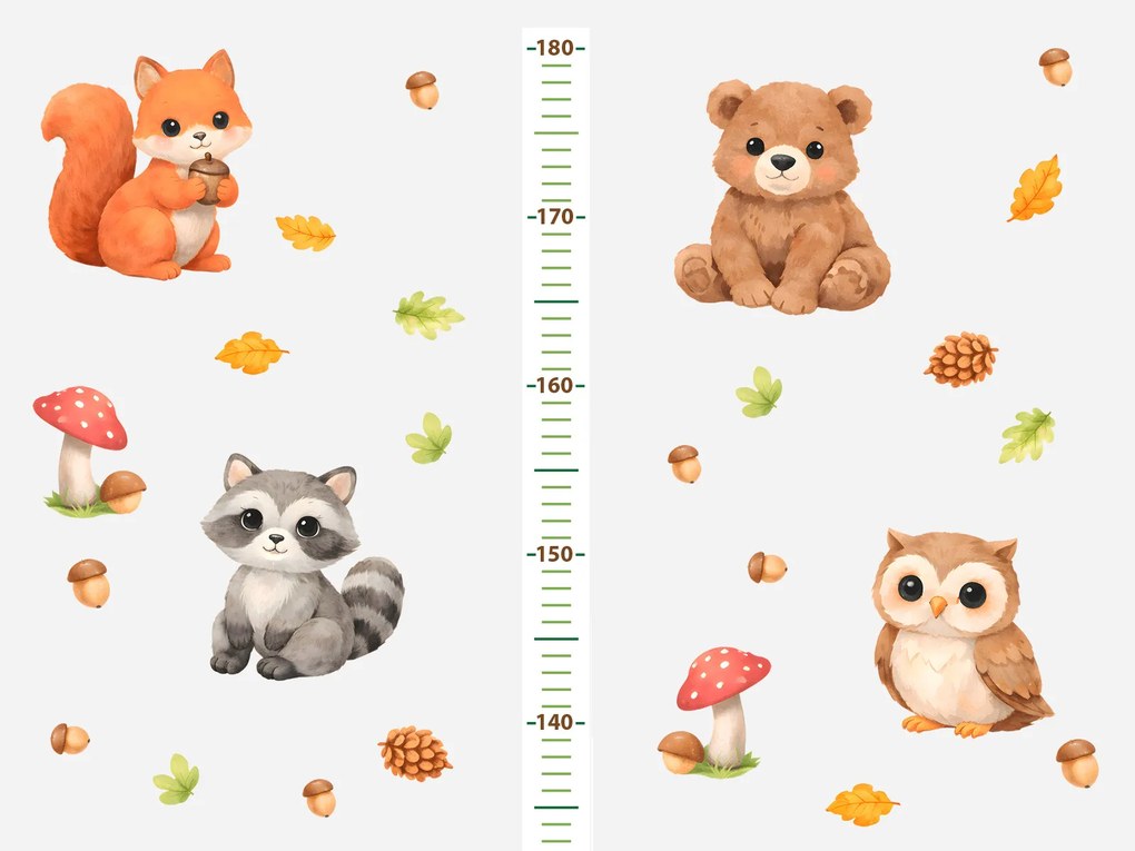 Meter lesné mláďatá textilní prelepiteľné nálepky na stenu výška 160 cm