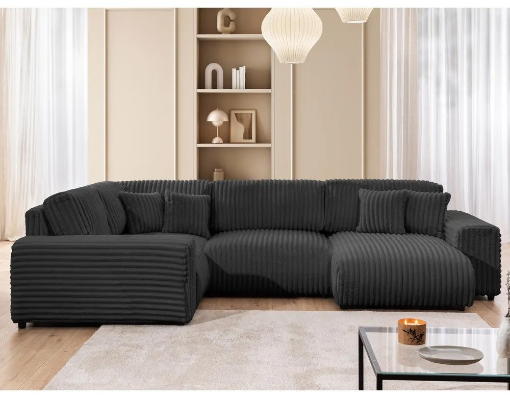 Tmavosivá menčestrová rohová pohovka (ľavý roh/do tvaru "U") Justin – Ropez