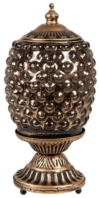 Medeno-strieborná sklenená svietiaca LED lampáš na nôžke Balli - Ø 10*20 cm