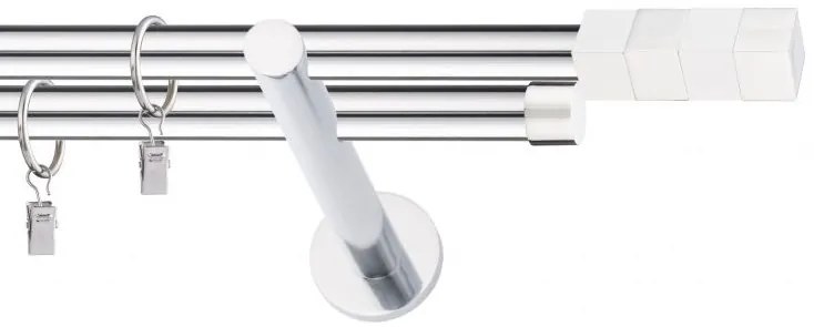 Dekorstudio Chrómová dvojradová garniža biely MAGNUM 19mm Dĺžka: 180cm, Typ uchytenia: Držiak dvojitý modern, Typ príslušenstva: Krúžky tiché so štipcami