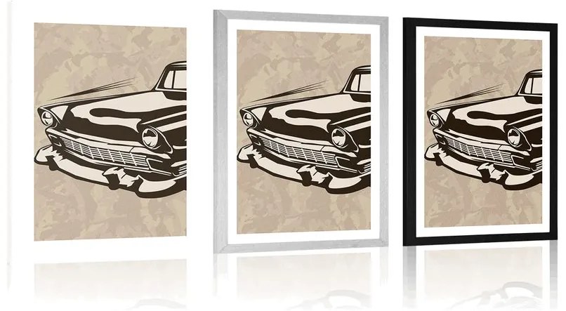 Plagát s paspartou retro veterán - 60x90 silver