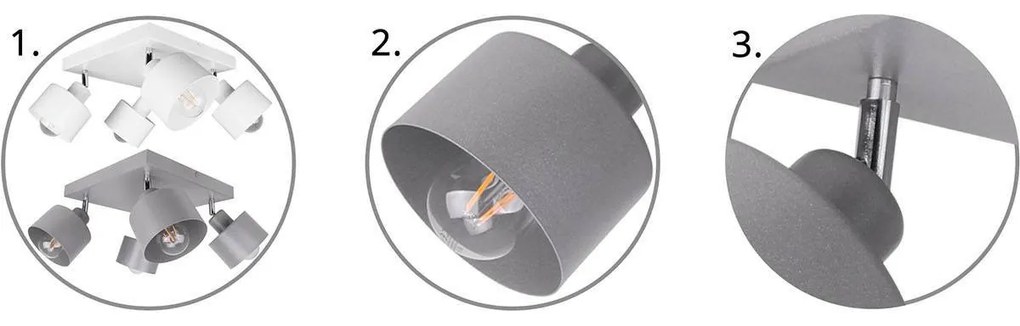 Stropné svietidlo PATTAYA, 4x kovové tienidlo (výber z 3 farieb - možnosť polohovania), P